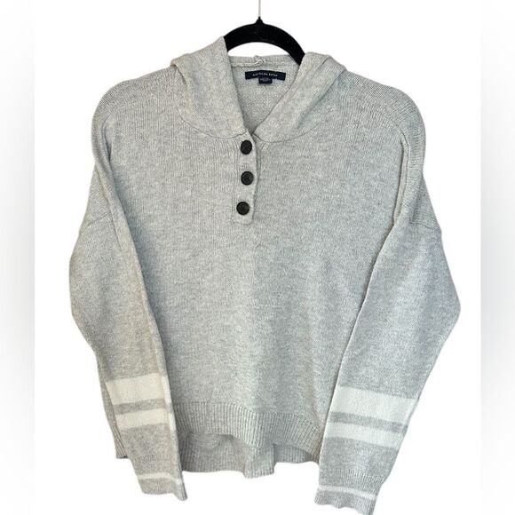 American Eagle Outfitters Sweaters - American Eagle Outfitters Hooded Pullover Sweater Grey Long Striped Sleeve Small